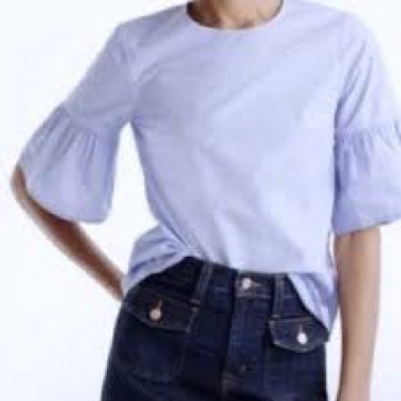 J Crew Short Ruffle Sleeve Button Back Chambray Top | Size: 0 | Color: Blue - Picture 4 of 5
